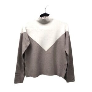 Cynthia Rowley Womens Colorblock Cream Tan Sweater Mock Neck Pullover Size M